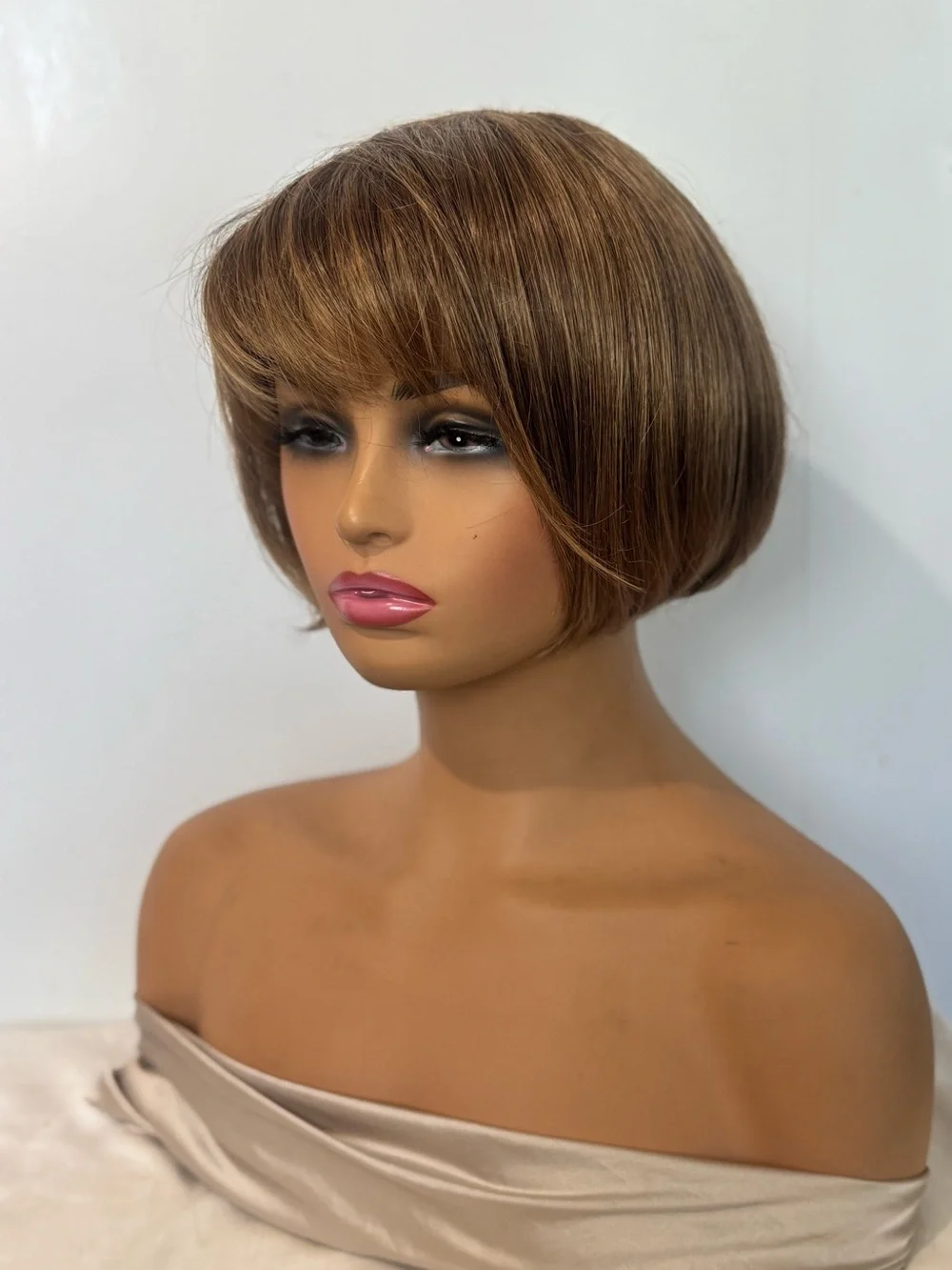 Aderans Noriko Collection Brown Short Bob Wig with Bangs Hair Piece Made in Thai